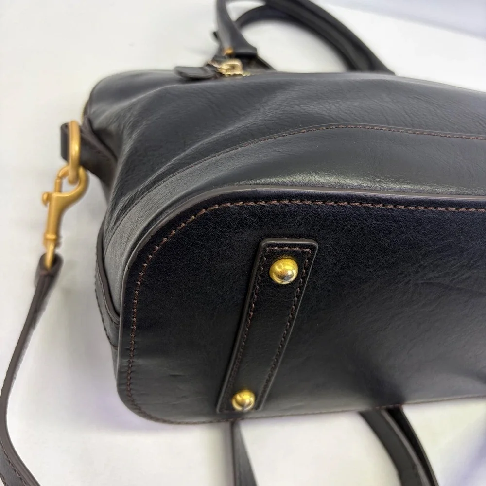 Dooney Bourke Leather Satchel Womens Medium Black Dome Crossbody Classic Chic